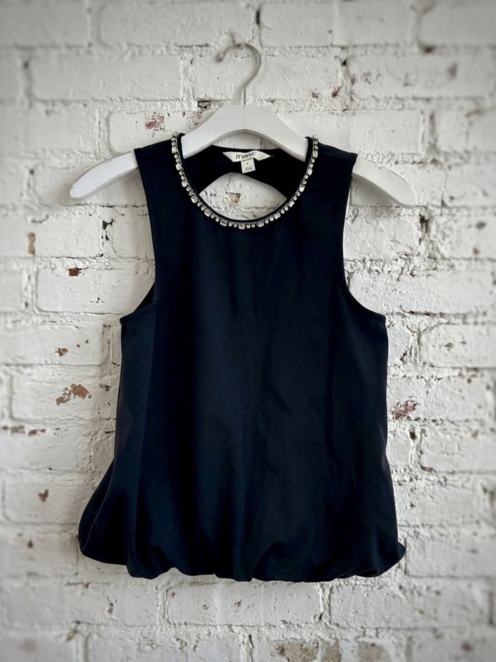 Anthropologie Black Sleeveless Tank with Jeweled Neckline With Bubble Bottom Hem